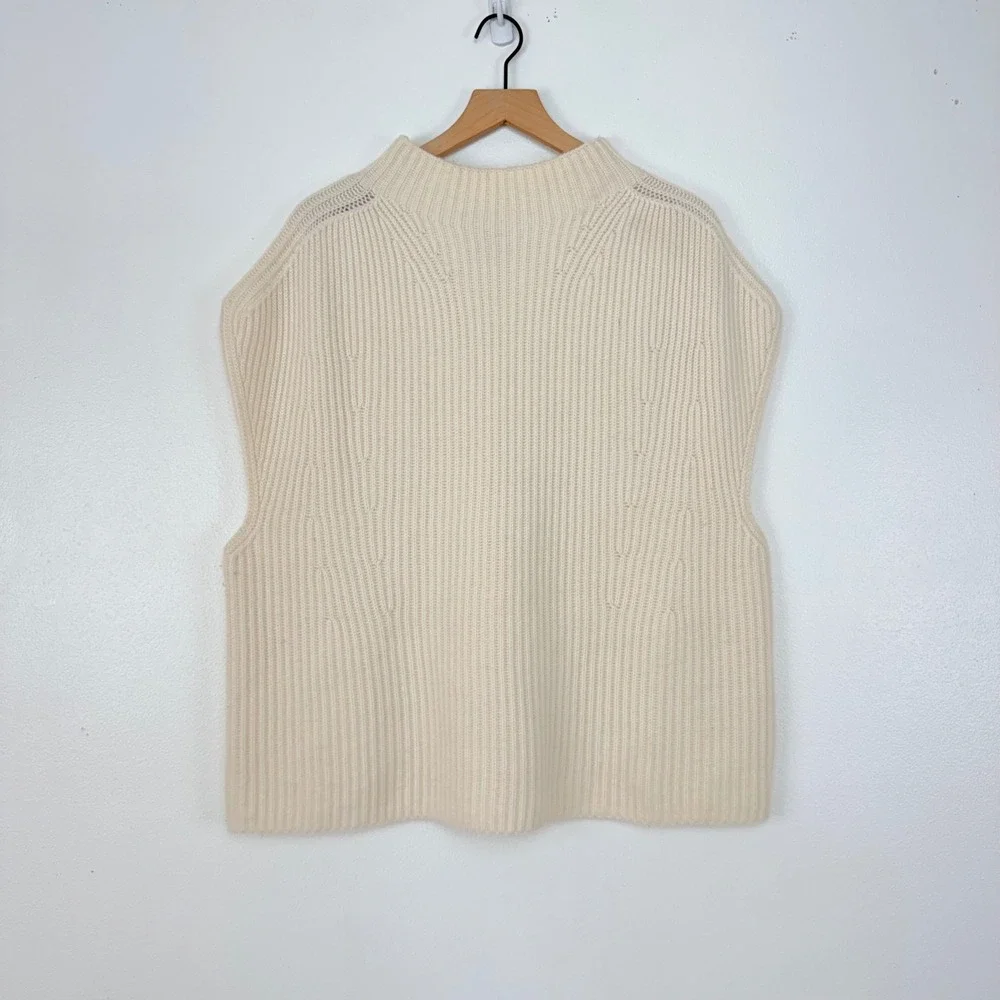 Banana Republic Oversized Sweater Vest M/L Cream Mock‎ Neck Cashmere Merino Wool